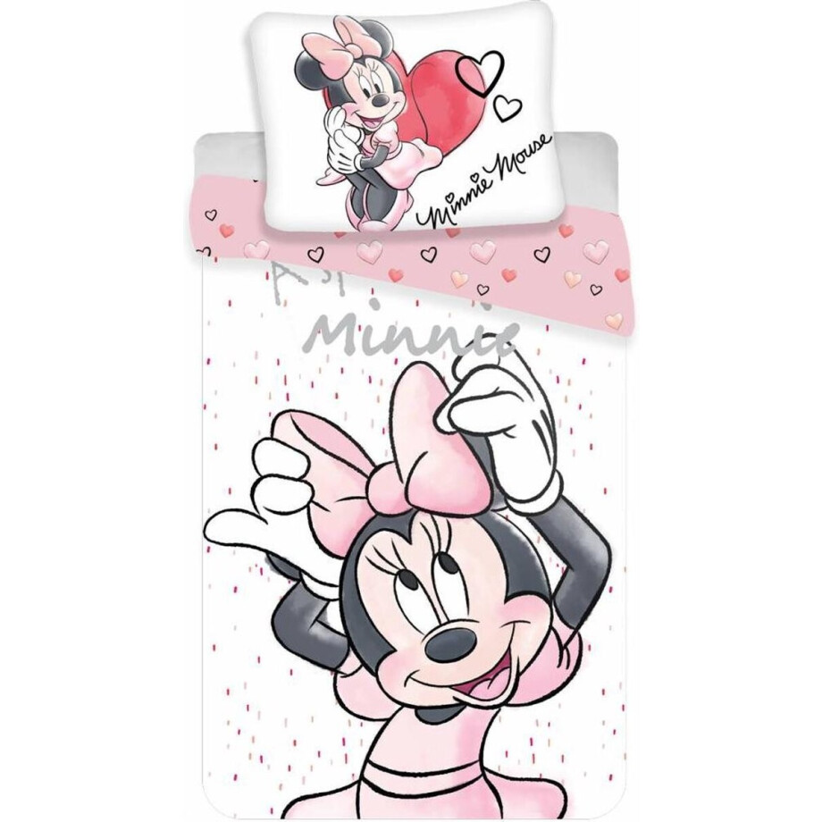 Minnie Mouse Dekbedovertrek wit/roze - 140 x 200 cm - Katoen - 70 x 90 cm Minnie Mouse Dekbedovertrek wit/roze - 140 x 200 cm - Katoen - 70 x 90 cm afbeelding 1