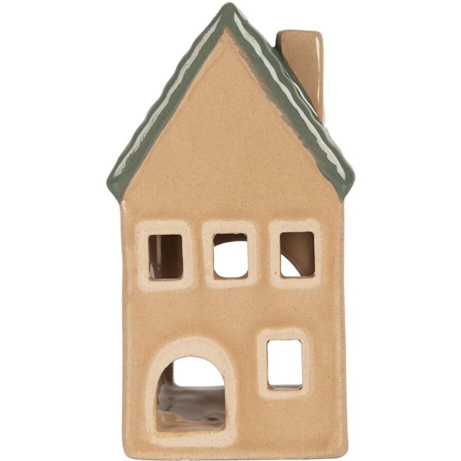 Clayre & Eef Waxinelichthouder Huis 6x6x11 cm Beige Keramiek afbeelding 1