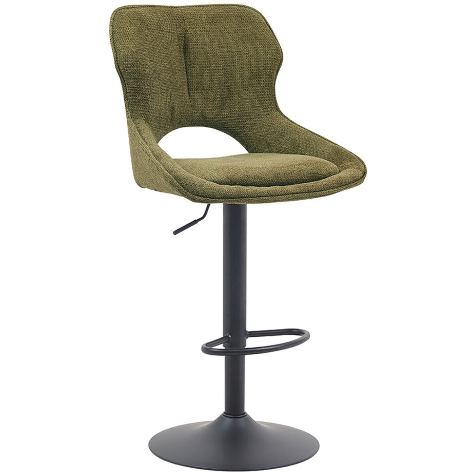 Barkruk Orin Groen - Stof - Set van 2 - Geschikt voor kookeiland - Draaibaar - Met rugleuning - In hoogte verstelbaar - Zithoogte 86 - 65 cm - Zitdiepte 45 cm afbeelding 1