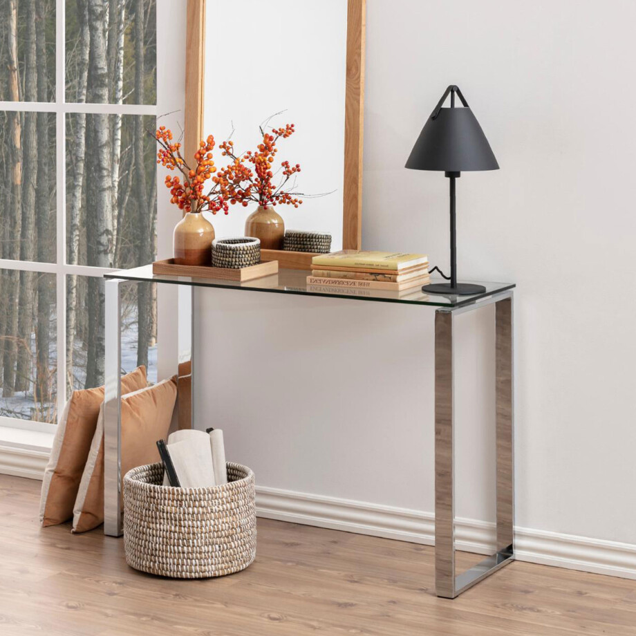 Bendt Glazen Sidetable 'Lone' Chroom, 110cm Bendt Glazen Sidetable 'Lone' Chroom, 110cm afbeelding
