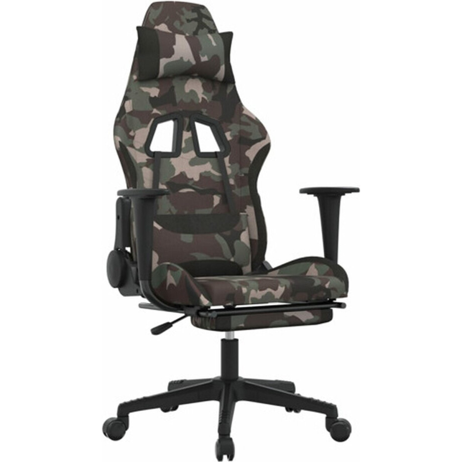 vidaXL - Massage - gamestoel - met - voetensteun - stof - zwart - en - camouflage afbeelding 1