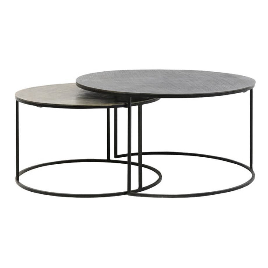 Light & Living Salontafel 'Rengo' Set van 2 stuks, kleur Zwart/Antiek Brons afbeelding 1