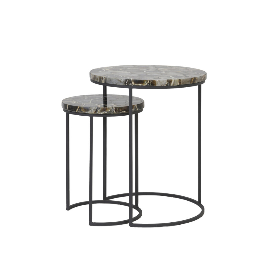 Light & Living Bijzettafel 'Axat' Set van 2 stuks, agaat bruin zwart Light & Living Bijzettafel 'Axat' Set van 2 stuks, agaat bruin zwart afbeelding 1