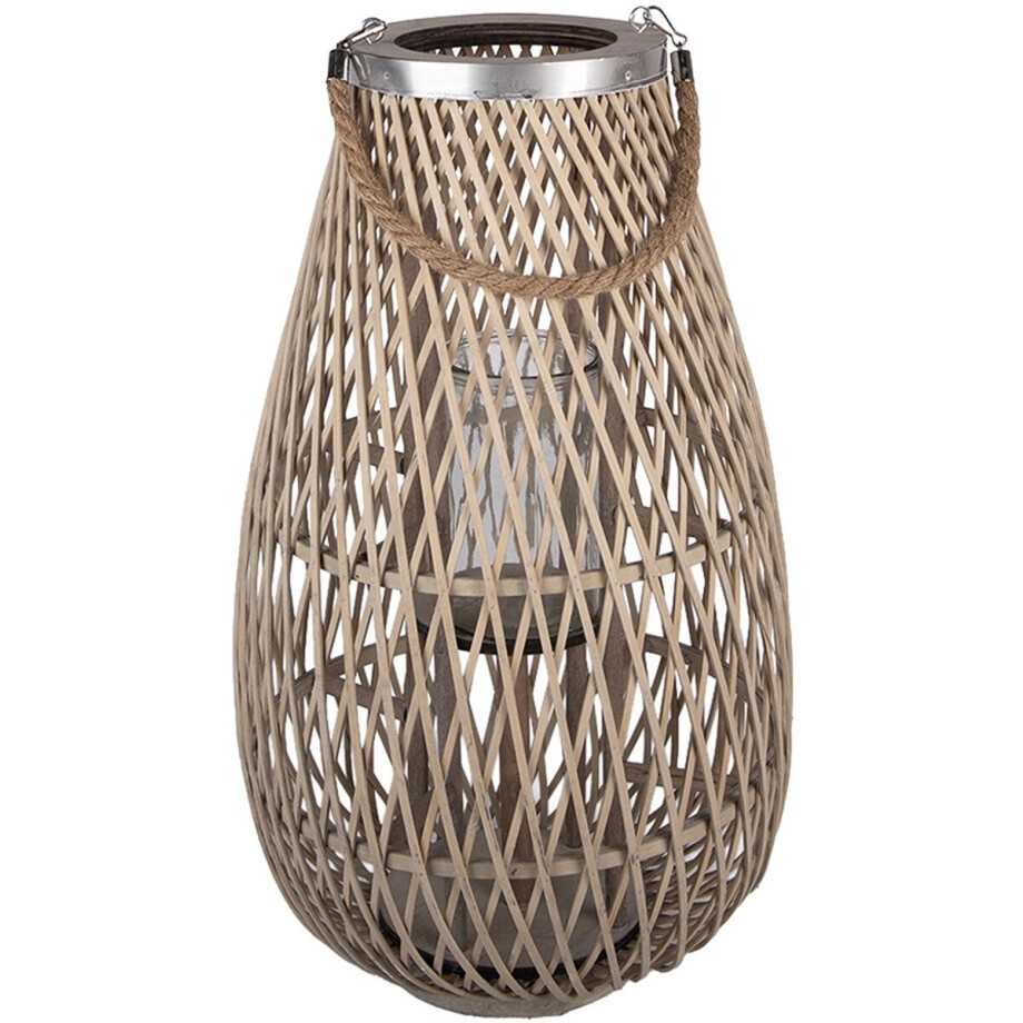 Clayre & Eef Windlicht Beige Rotan Clayre & Eef Windlicht Beige Rotan afbeelding 1