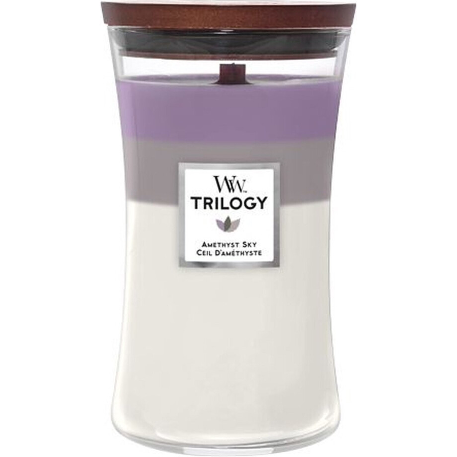 WoodWick Hourglass Trilogy Large Geurkaars - Amethyst Sky - 130 branduren WoodWick Hourglass Trilogy Large Geurkaars - Amethyst Sky - 130 branduren afbeelding 1