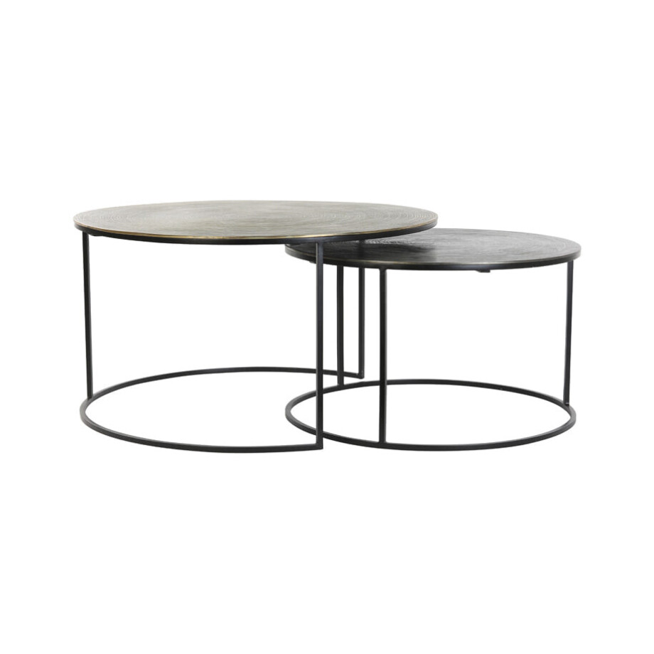 Light & Living Salontafel 'Primo' Set van 2 stuks, zwart-brons+mat zwart afbeelding 