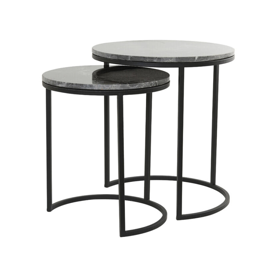 Light & Living Bijzettafel 'Alfio' Set van 2 stuks, bruin marmer+zwart Light & Living Bijzettafel 'Alfio' Set van 2 stuks, bruin marmer+zwart afbeelding