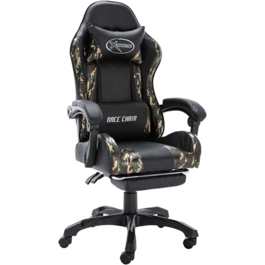 vidaXL - Racestoel - met - voetensteun - kunstleer - zwart - en - camouflage vidaXL - Racestoel - met - voetensteun - kunstleer - zwart - en - camouflage afbeelding 1