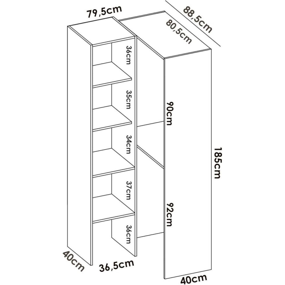 Hoekkledingkast 79,4 x 88,4 x 185,5 cm – Open Inloopkast met 4 Planken en 2 Kledingstangen – Ruimtebesparende Witte Hoekkast – Bernina Design – Abkantoor Hoekkledingkast 79,4 x 88,4 x 185,5 cm – Open Inloopkast met 4 Planken en 2 Kledingstangen – Ruimtebesparende Witte Hoekkast – Bernina Design – Abkantoor afbeelding 1