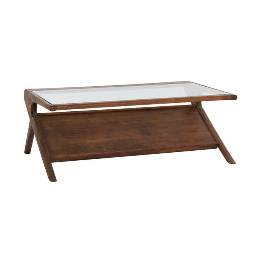 Light & Living Salontafel 'Yuki' Acaciahout en glas, 112 x 70cm afbeelding 