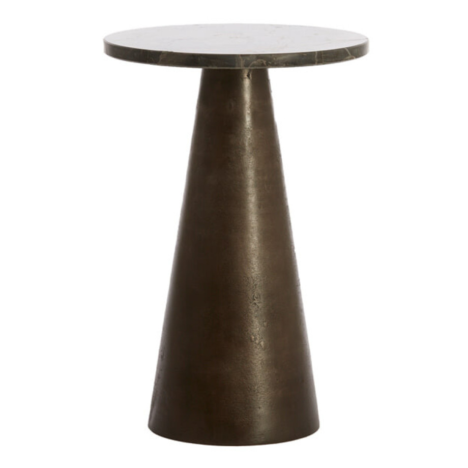 Light & Living Ronde Bijzettafel 'Ynez' Marmer, 29cm, kleur Donkerbruin afbeelding 1