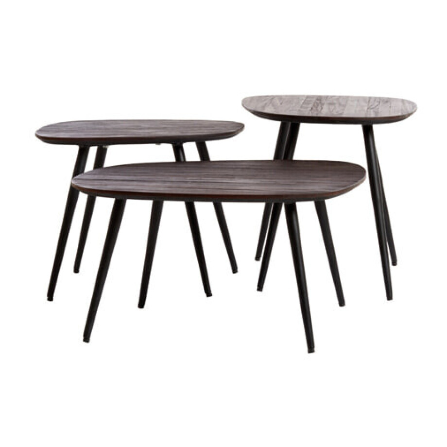 Light & Living Salontafel 'Viejo' Hout en metaal, Set van 3 stuks, kleur Donkerbruin Light & Living Salontafel 'Viejo' Hout en metaal, Set van 3 stuks, kleur Donkerbruin afbeelding 1