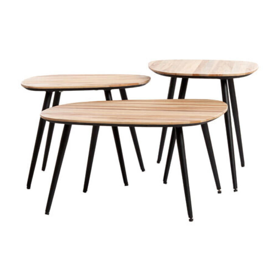 Light & Living Salontafel 'Viejo' Hout en metaal, Set van 3 stuks, kleur Naturel Light & Living Salontafel 'Viejo' Hout en metaal, Set van 3 stuks, kleur Naturel afbeelding 1