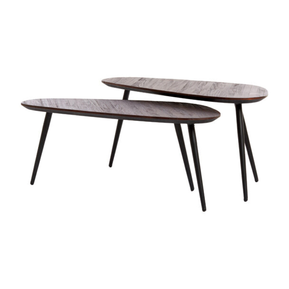 Light & Living Salontafel 'Viejo' Hout en metaal, Set van 2 stuks, kleur Donkerbruin afbeelding 1