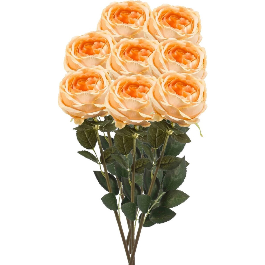 Emerald Kunstbloemen boeket roos Joelle - 8x - pastel oranje - 65 cm - decoratie bloemen Emerald Kunstbloemen boeket roos Joelle - 8x - pastel oranje - 65 cm - decoratie bloemen afbeelding 1