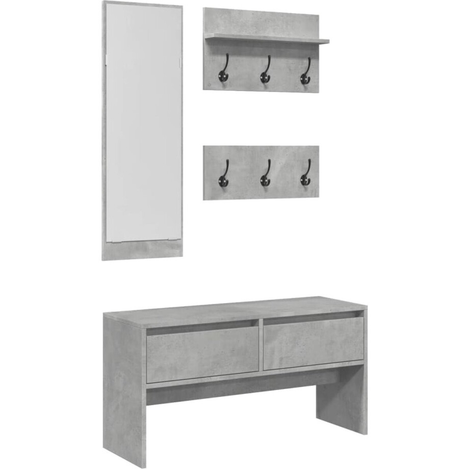 vidaXL - 4-delige - Garderobe - set - bewerkt - hout - betongrijs afbeelding 1