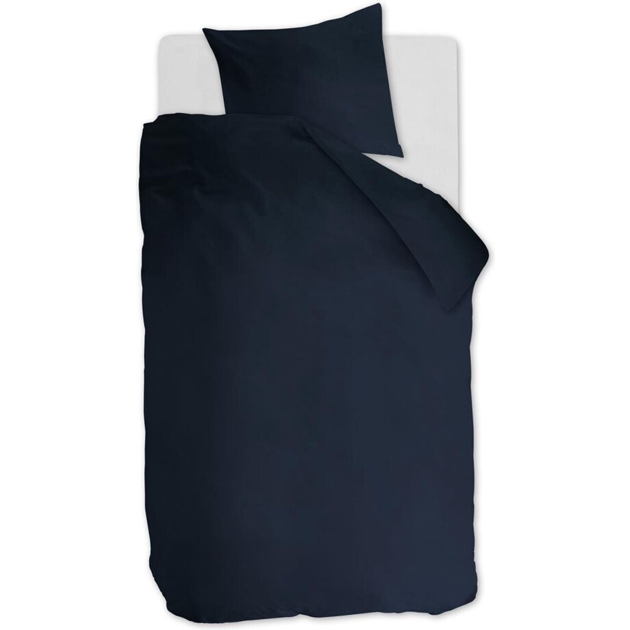 Ambiante Cotton Uni dekbedovertrek - Effen - Eenpersoons - 140x200/220 - Donker Blauw afbeelding 1