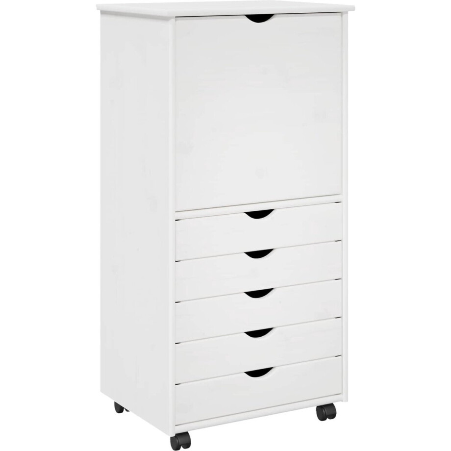 vidaXL - Rollende - kast - 53 - x - 39 - x - 103 - cm - Massief - vurenhout - Wit afbeelding 1