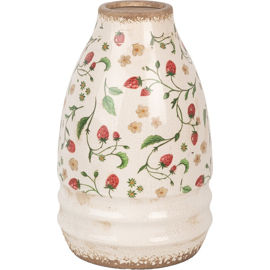 Clayre & Eef Vaas Ø 21x32 cm Beige Rood Keramiek Bloemen Clayre & Eef Vaas Ø 21x32 cm Beige Rood Keramiek Bloemen afbeelding 1