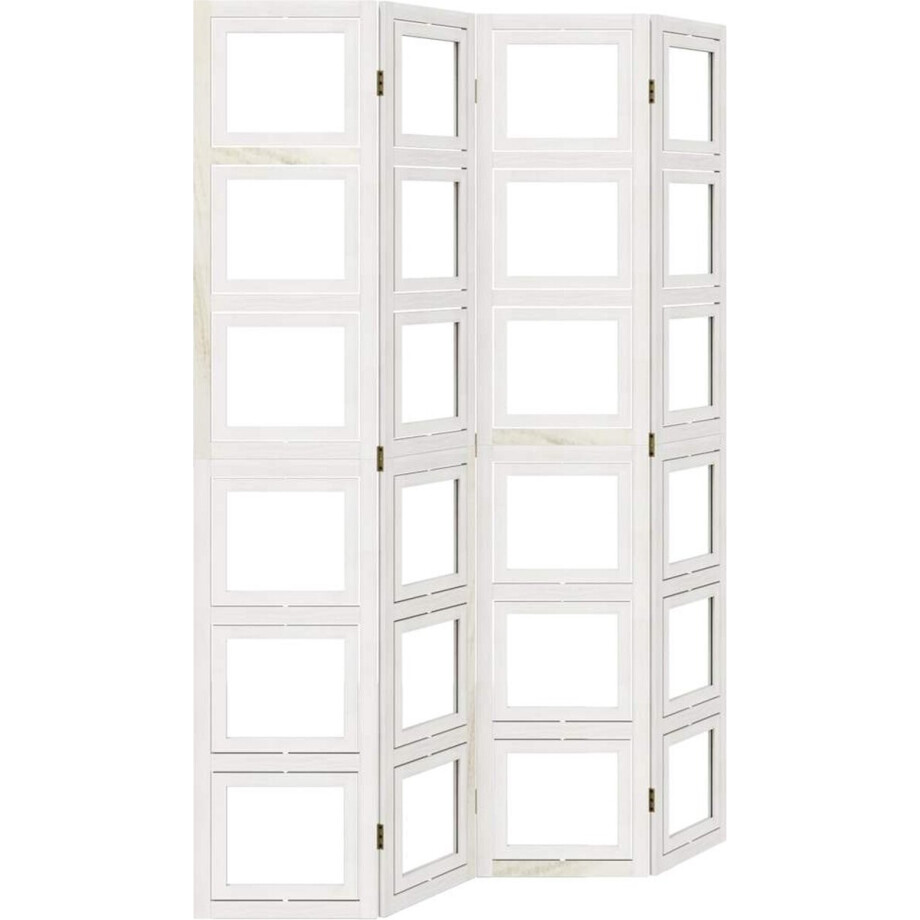 vidaXL - Kamerscherm - met - 4 - panelen - massief - paulowniahout - wit vidaXL - Kamerscherm - met - 4 - panelen - massief - paulowniahout - wit afbeelding 1