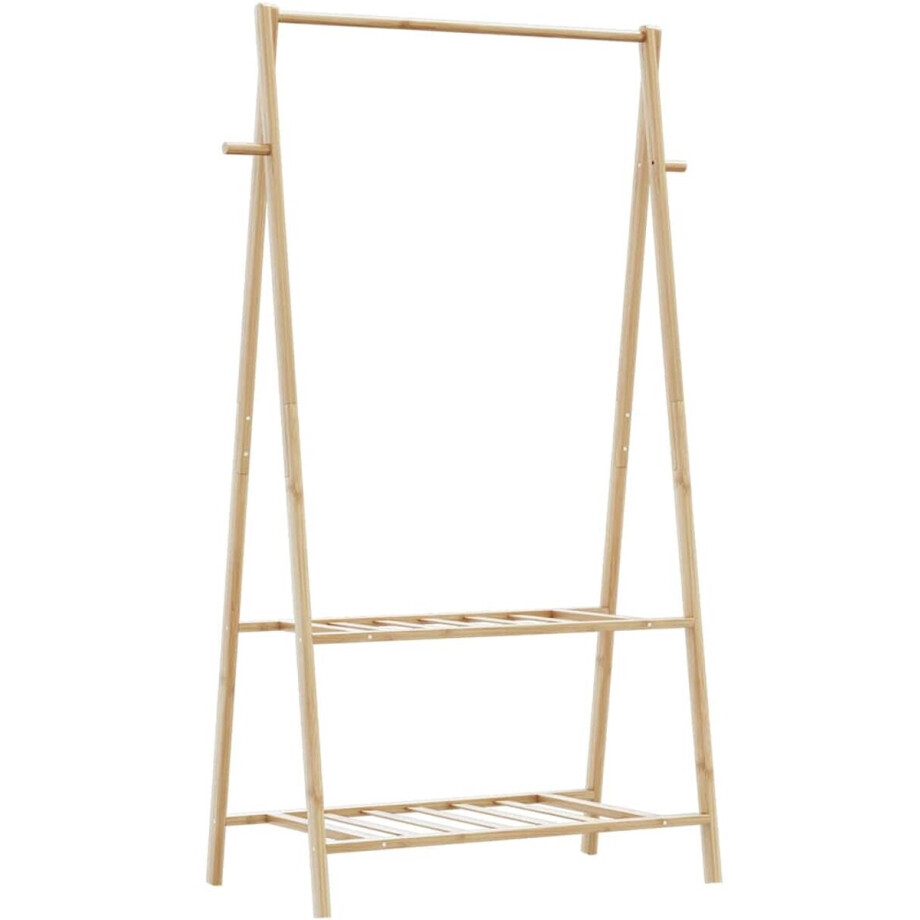 vidaXL - Kledingrek - met - schappen - 96x45,5x150,5 - cm - bamboe vidaXL - Kledingrek - met - schappen - 96x45,5x150,5 - cm - bamboe afbeelding 1