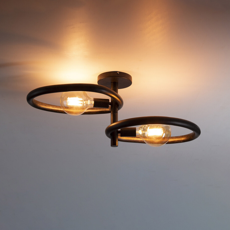 LifestyleFurn Plafondlamp 'Joelle' Artic black finish, 2-lamps afbeelding 1