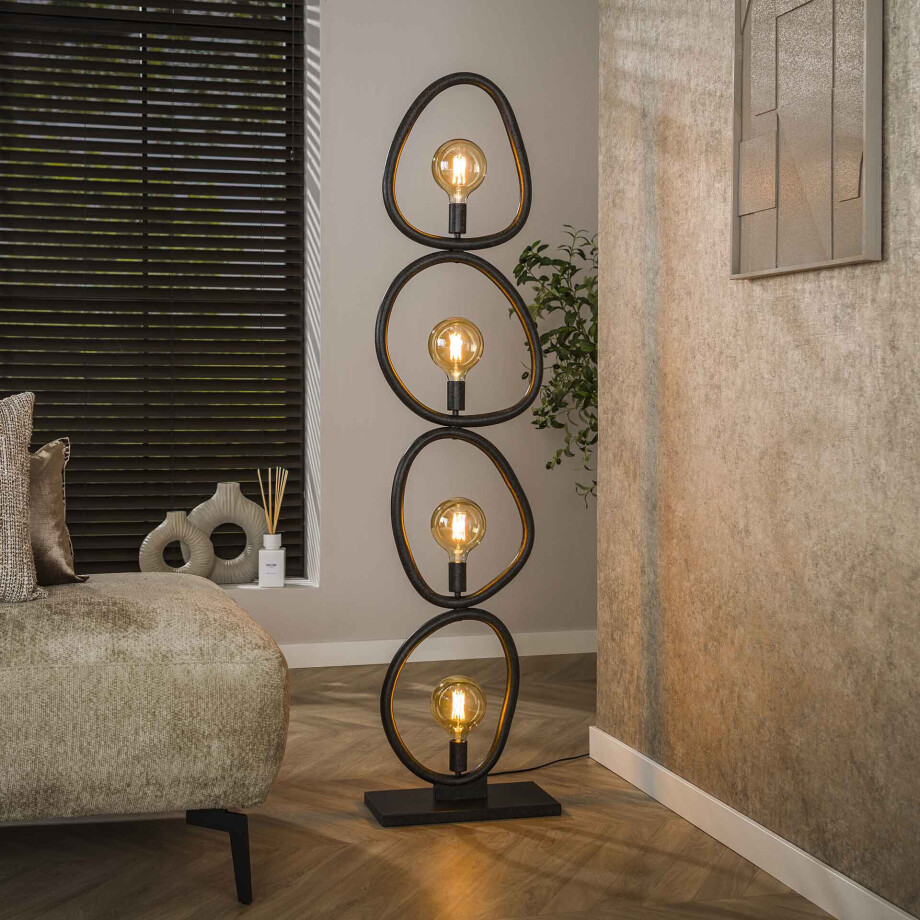LifestyleFurn Organische Vloerlamp 'Joelle' 4-lamps, Artic Black finish afbeelding 1