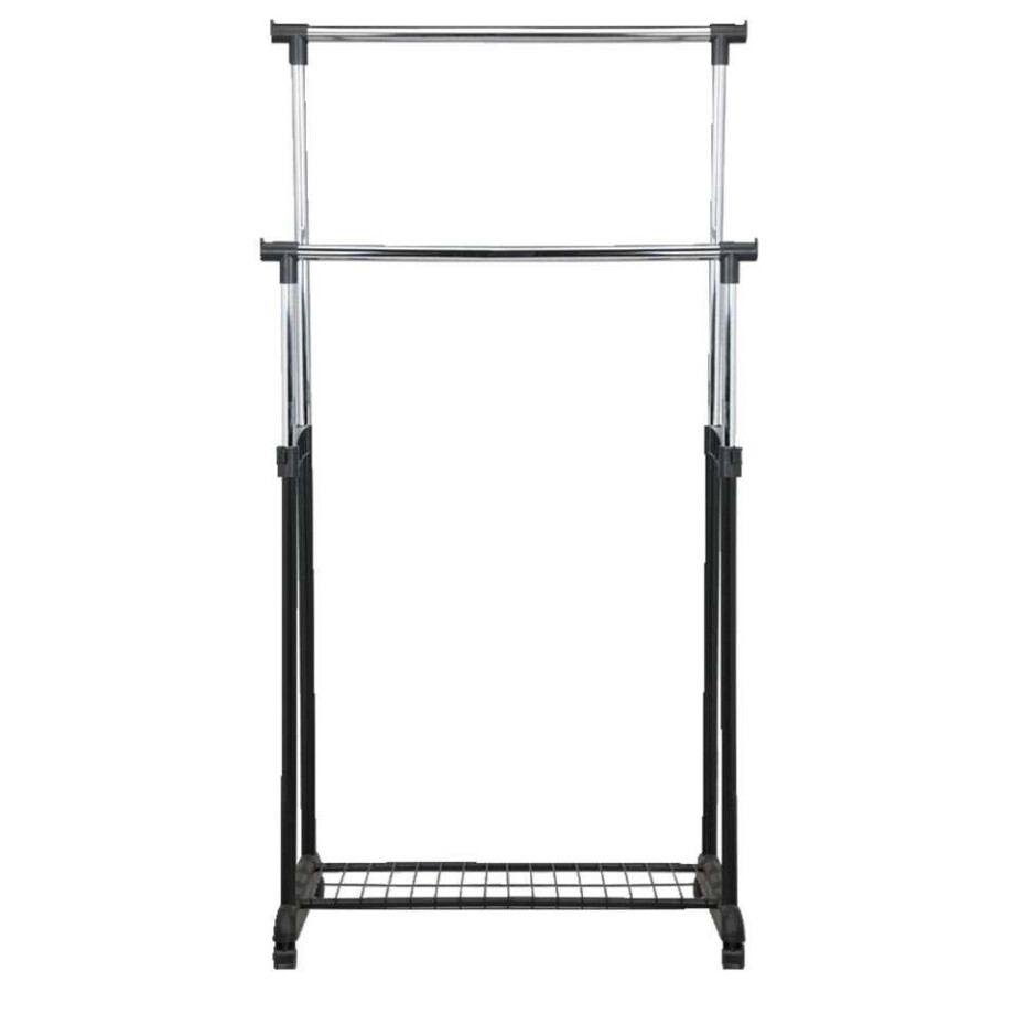 Leen Bakker - Kledingrek Op Wieltjes - /chroom - Dubbel Rek - Metaal - Zwart - 43x83x168 Cm Leen Bakker - Kledingrek Op Wieltjes - /chroom - Dubbel Rek - Metaal - Zwart - 43x83x168 Cm afbeelding 1