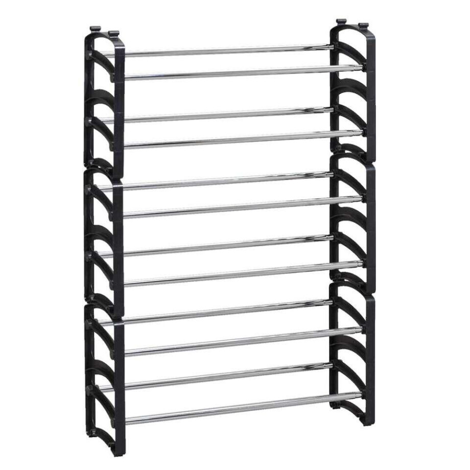 Leen Bakker - Schoenenrek Verstelbaar/stapelbaar - 62-115x18x33 Cm - Metaal - Zwart Leen Bakker - Schoenenrek Verstelbaar/stapelbaar - 62-115x18x33 Cm - Metaal - Zwart afbeelding 1