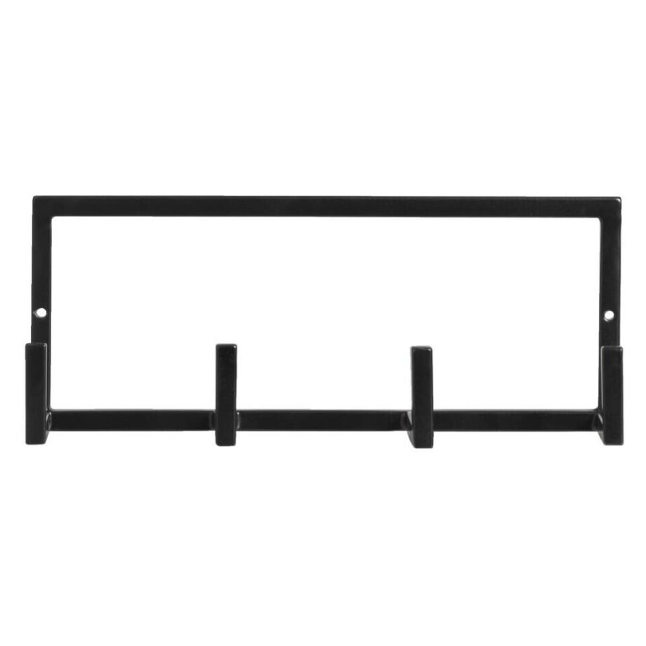 Leen Bakker - Wandhaak Aken 4 Haken - 12x30,5x8 Cm - Metaal - Zwart - 30.5x12x8 Cm afbeelding 1