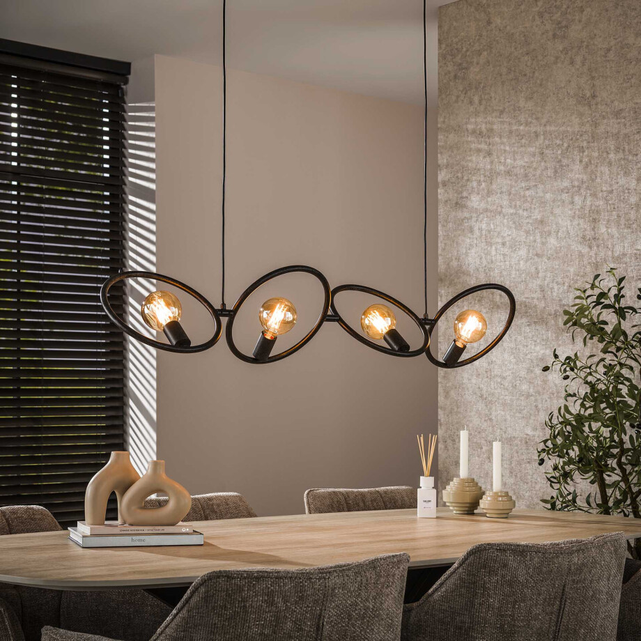 LifestyleFurn Hanglamp 'Davion' Artic black finish, 4-lamps afbeelding 1