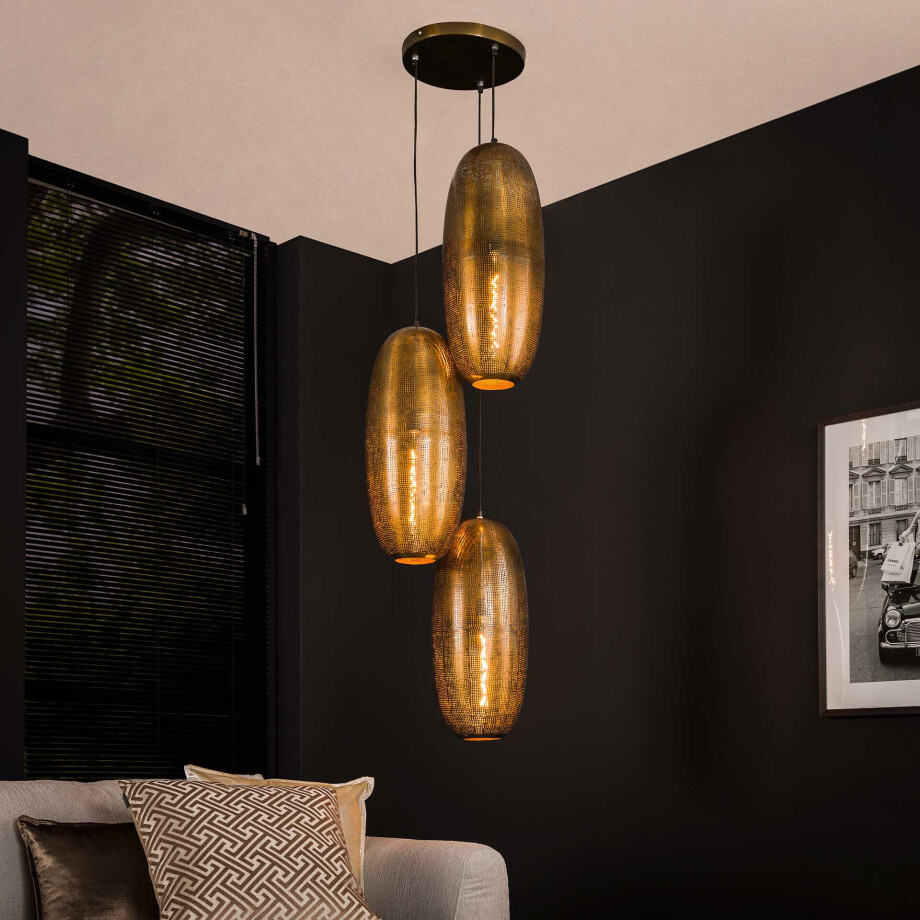 LifestyleFurn Hanglamp 'Aubre' 3-lamps, Metaal, kleur Brons Antiek LifestyleFurn Hanglamp 'Aubre' 3-lamps, Metaal, kleur Brons Antiek afbeelding 1