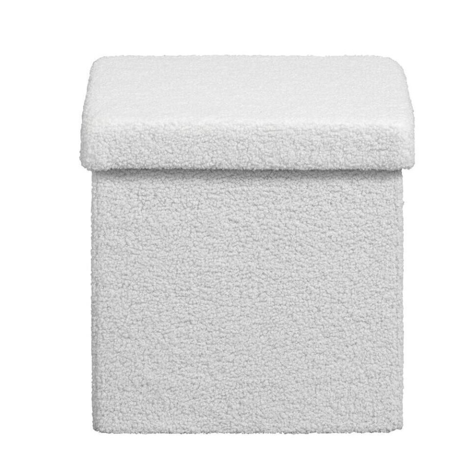 Leen Bakker - Opbergbox Teddy - Opvouwbaar - Off-white - 37,5x38x38 Cm - MDF/Teddy/Polyester - Wit afbeelding 1