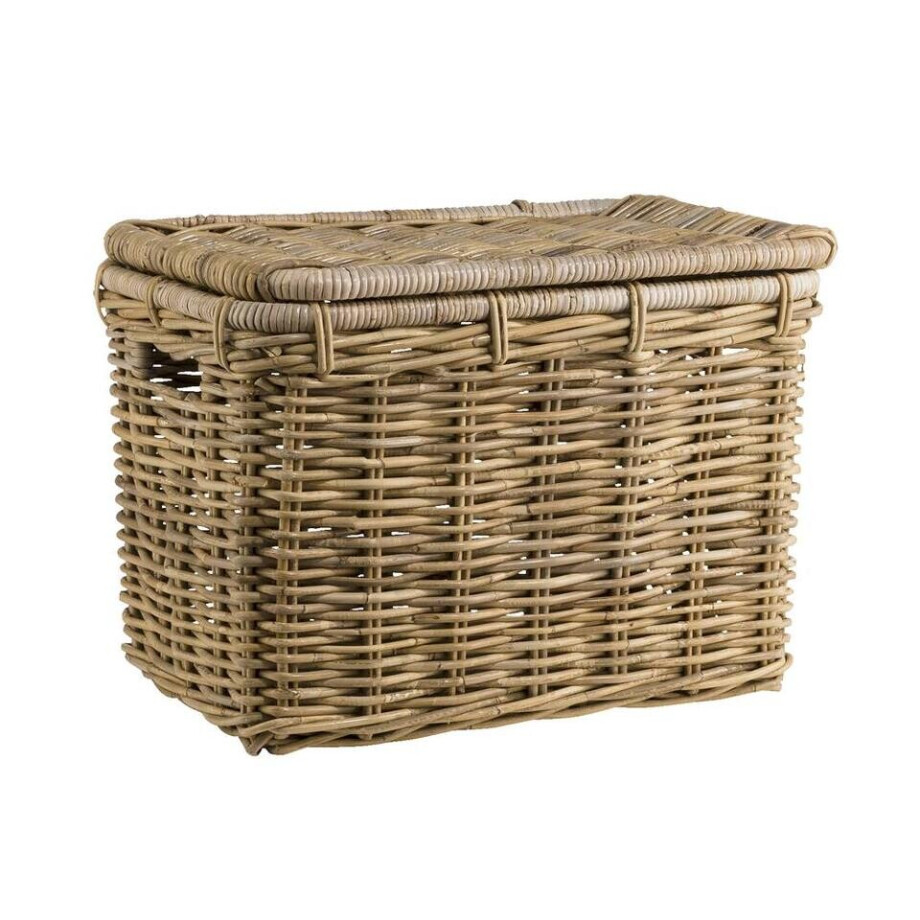 Leen Bakker - Mand Met Deksel Meike - Antiek - 55x40x40 Cm - Rotan - Grijs afbeelding 1