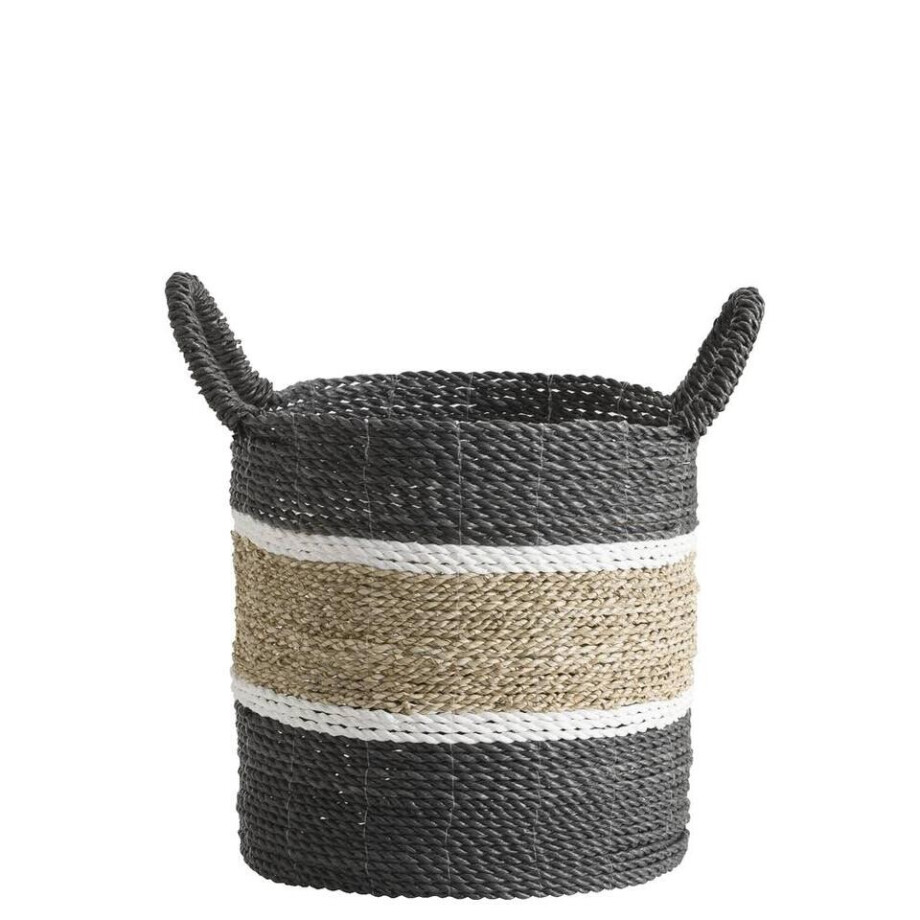 Leen Bakker - Mand Bologna - Naturel/zwart/wit - 35xØ33 Cm - Zeegras - Beige afbeelding 1