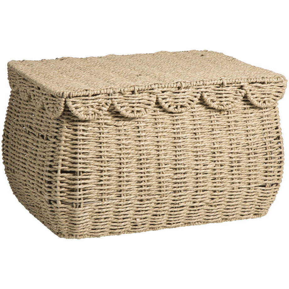 Leen Bakker - Mand Moda Met Deksel - Bruin - 32x42x25 Cm - Papier - Crème Leen Bakker - Mand Moda Met Deksel - Bruin - 32x42x25 Cm - Papier - Crème afbeelding 1