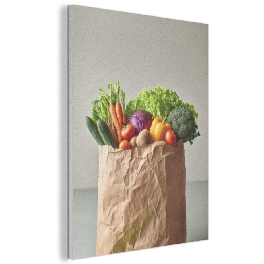 Akoestisch wandpaneel 60x80 cm - Vilt schilderij Papieren - Boodschappen - Groente - Kleurrijk - Akoestische panelen - Geluidsdempende wanddecoratie - Geluidsisolatie woonkamer - Muurdecoratie geluidspanelen afbeelding 1