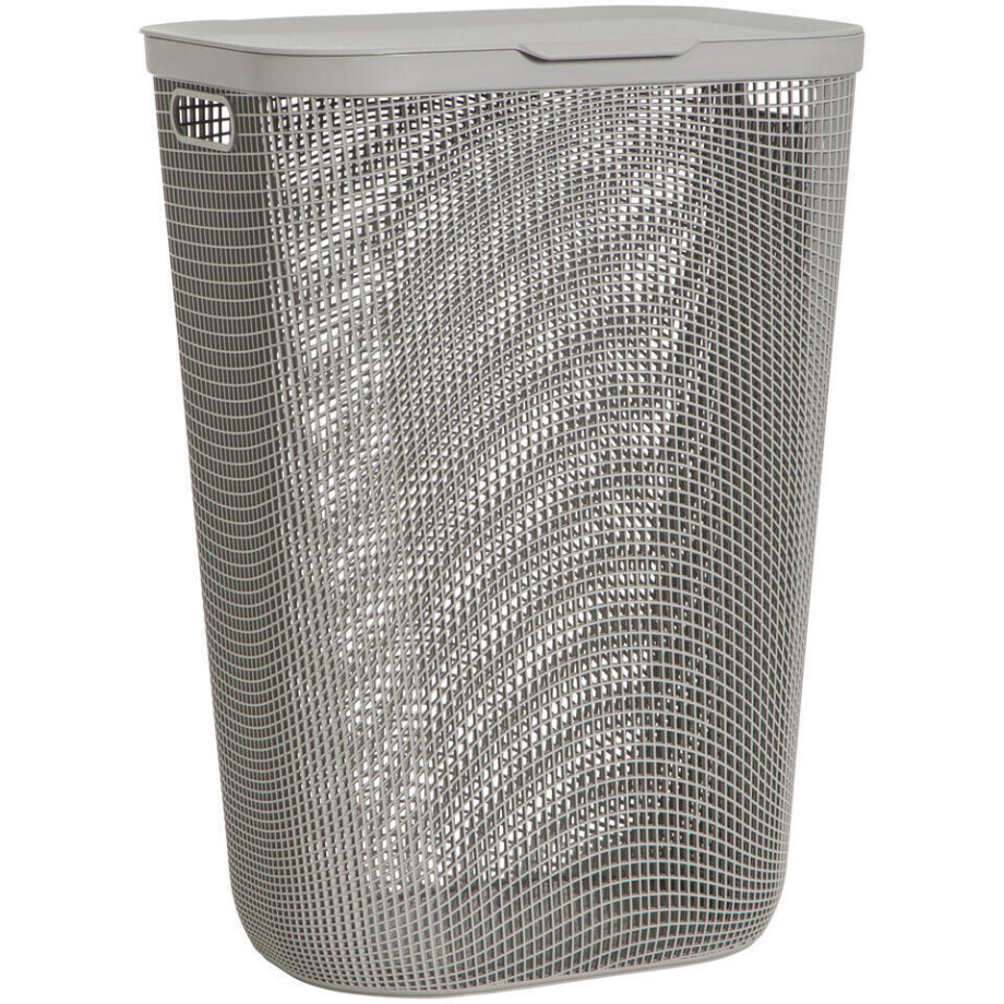 Leen Bakker - Wasmand Met Deksel Mesh - 55L - Polypropyleen - Taupe - 34x42x60.5 Cm afbeelding 1