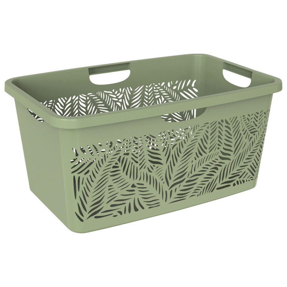 Leen Bakker - Wasmand Bladeren - 47L - Polypropyleen - Groen - 39x59x28 Cm Leen Bakker - Wasmand Bladeren - 47L - Polypropyleen - Groen - 39x59x28 Cm afbeelding 1