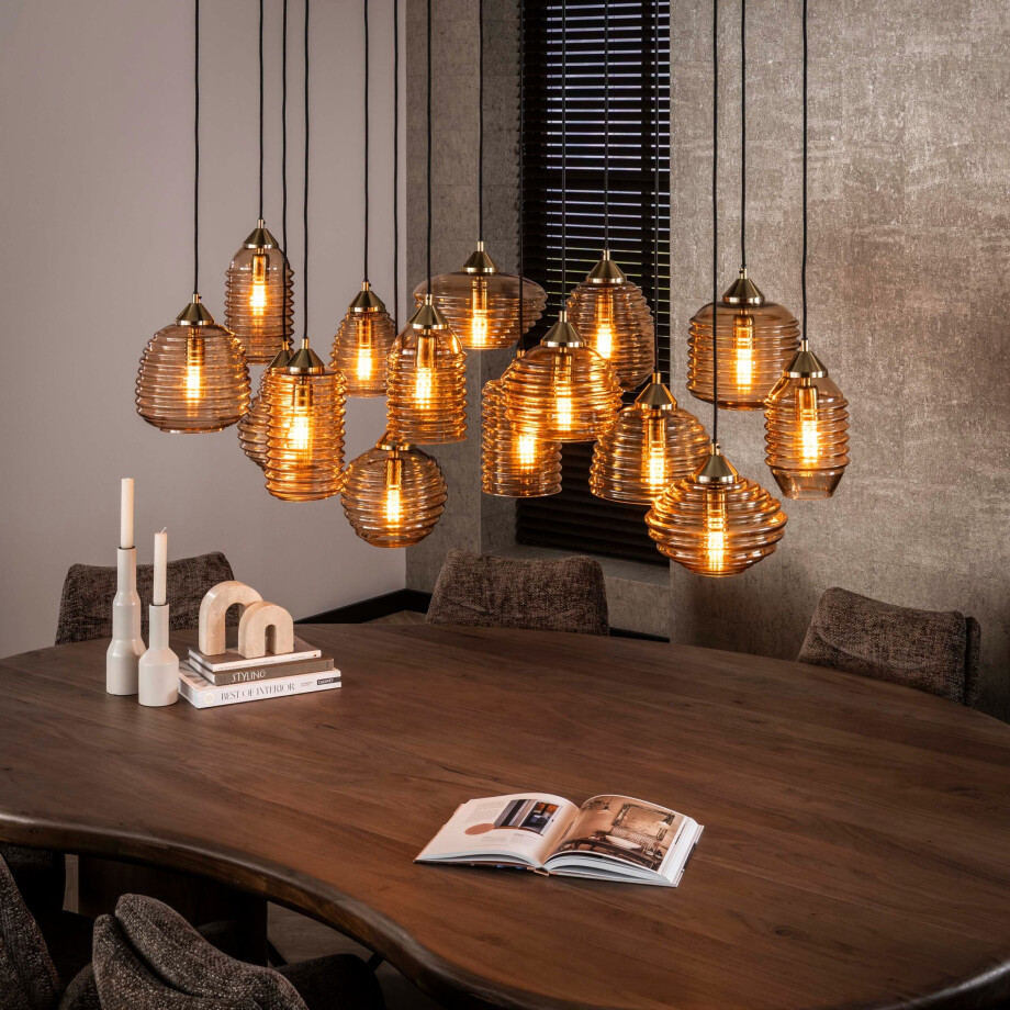 Hanglamp Rib Glass 5+5+5-lichts Amber glas Hanglamp Rib Glass 5+5+5-lichts Amber glas afbeelding