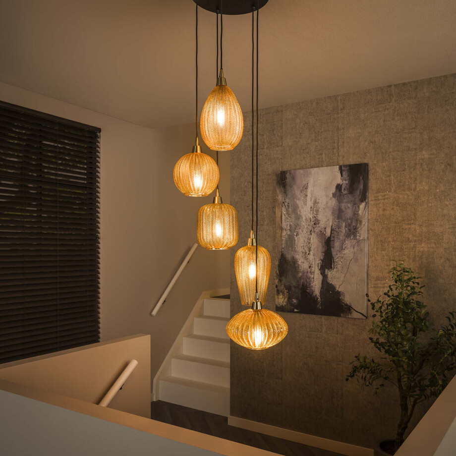 LifestyleFurn Hanglamp 'Dayn' 5-lamps, kleur Amber afbeelding 1