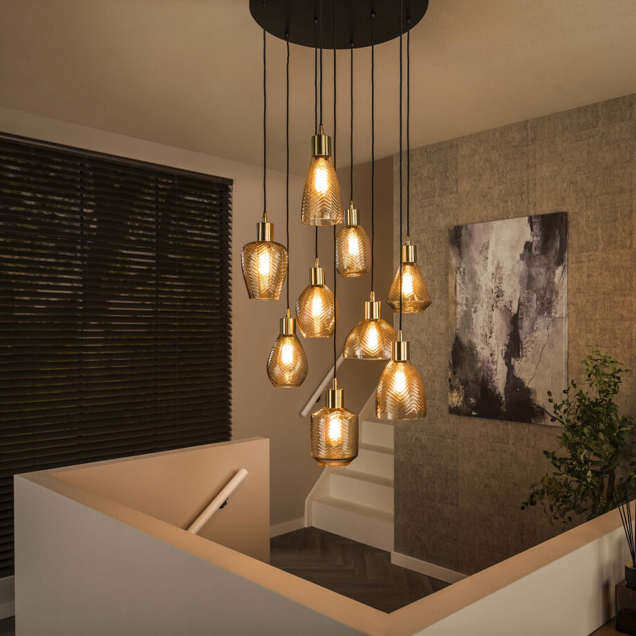 LifestyleFurn Hanglamp 'Dayn' 9-lamps, kleur Amber afbeelding 1