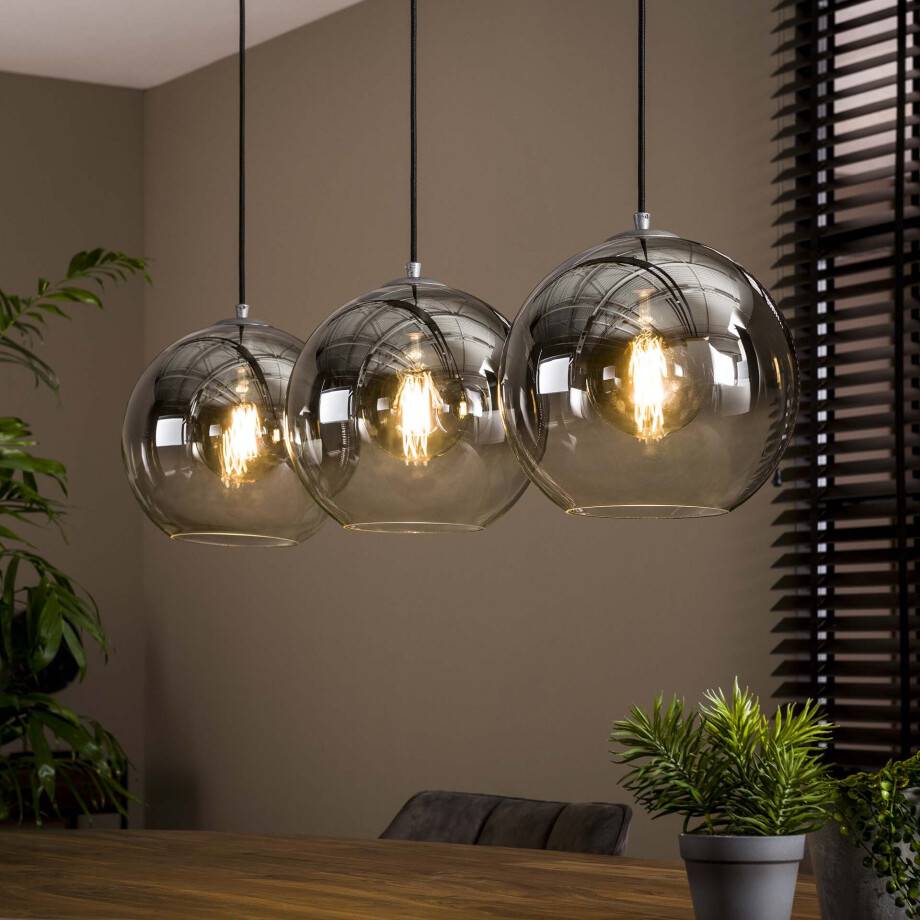 LifestyleFurn Hanglamp 'Bubble Shaded' met 3 smoke-glas bollen LifestyleFurn Hanglamp 'Bubble Shaded' met 3 smoke-glas bollen afbeelding 1