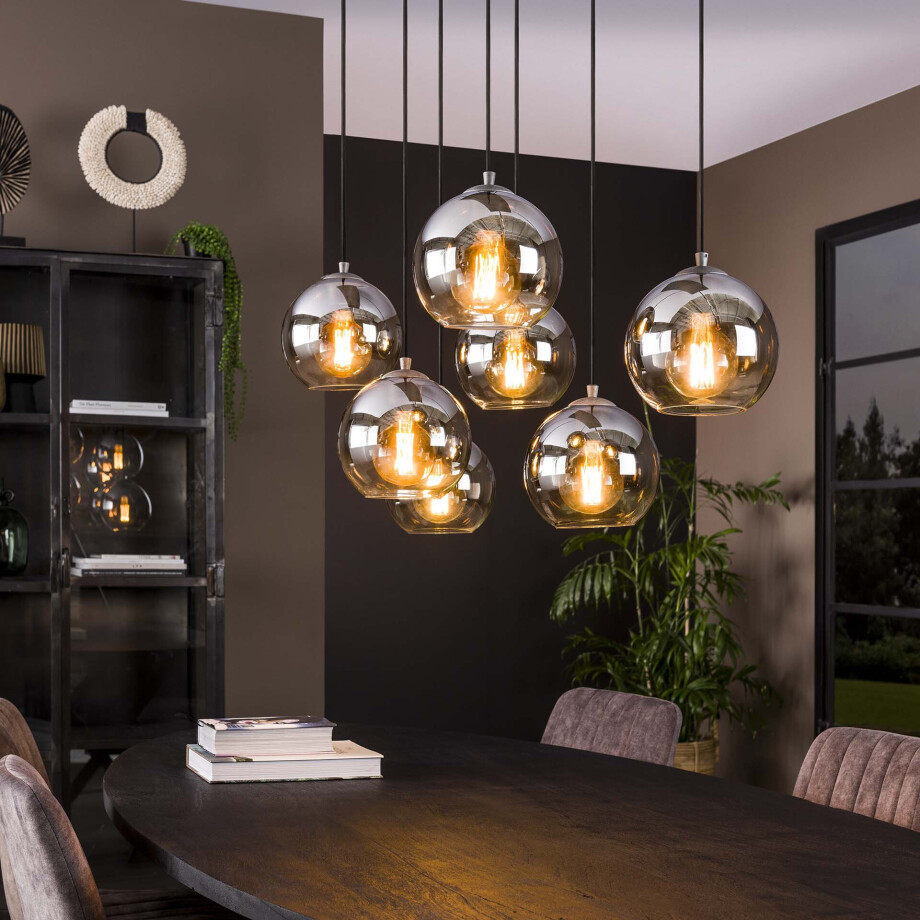 Hanglamp 'Bubble Shaded' met 7 smoke-glas bollen Hanglamp 'Bubble Shaded' met 7 smoke-glas bollen afbeelding 1