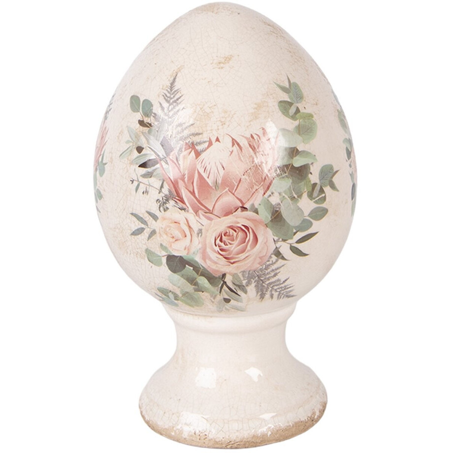 Clayre & Eef Decoratie Beeld Ei Ø 12x19 cm Beige Keramiek afbeelding 1