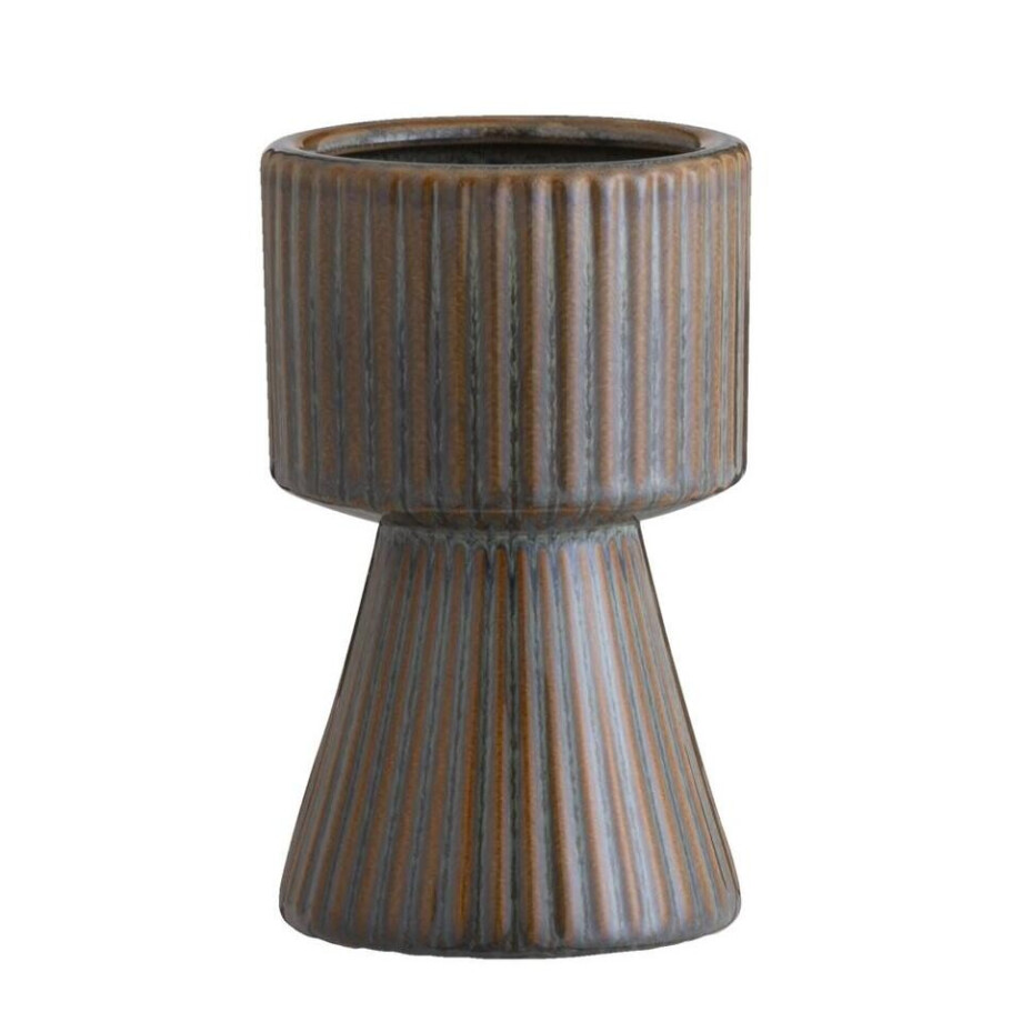 Leen Bakker - Vaas Ribe - - 19,5xØ12 Cm - Keramiek - Bruin - B19.5 Cm afbeelding 1