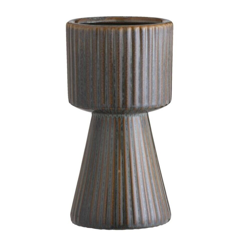 Leen Bakker - Vaas Ribe - - 29xØ15 Cm - Keramiek - Bruin afbeelding 1