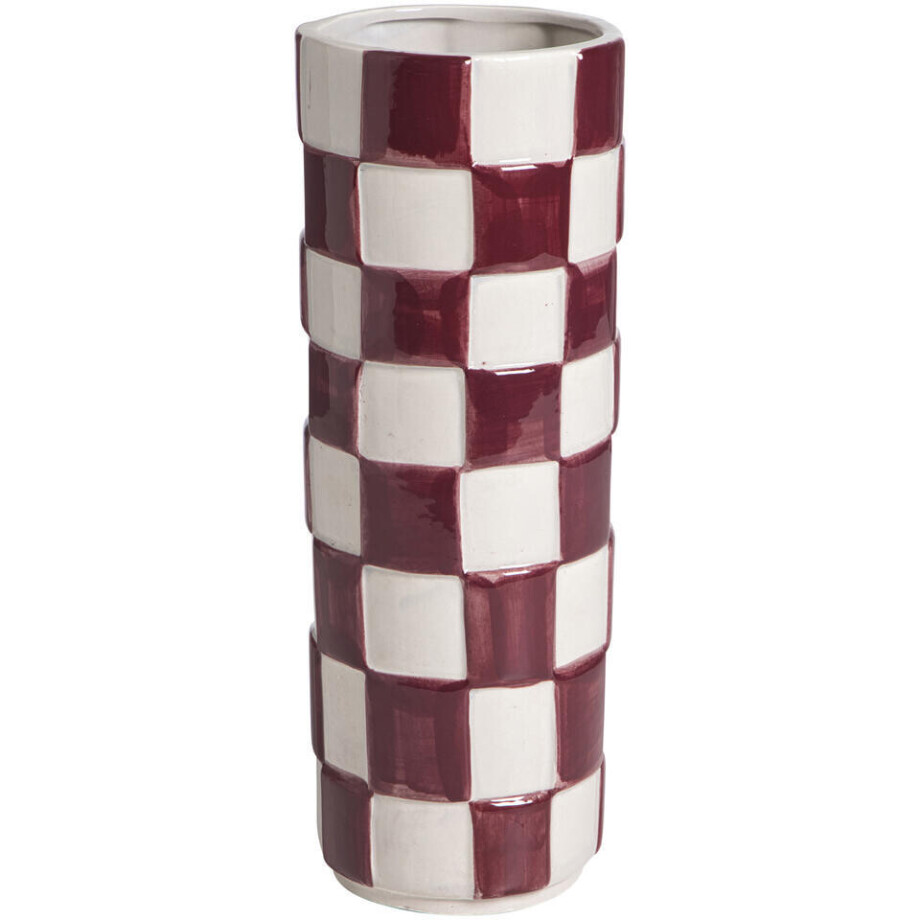 Leen Bakker - Vaas Check Paar/wit - 28,2xØ10,2 Cm - Keramiek - Paars#Wit - H28.2 Cm afbeelding 1