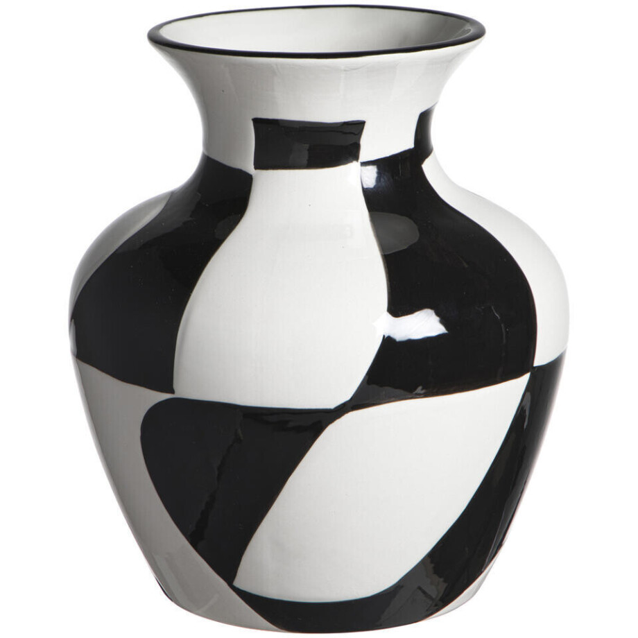 25% korting - Leen Bakker - Vaas Abstract Off-white/zwart - 22xØ19 Cm - Keramiek - Wit#Zwart afbeelding 1