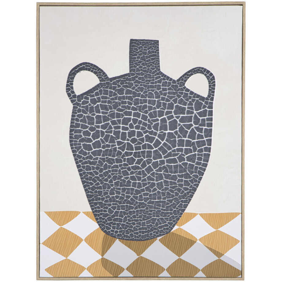 15% korting - Leen Bakker - Schilderij Vase Off-white - 60x45 Cm - MDF - Geel#Crème#Grijs - 2.5x45x60 Cm afbeelding 1